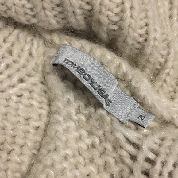 Y2K Tomboy Jeans Long Chunky Cream Cable Knit Wool Blend Button Up Sweater - Picture 8 of 15